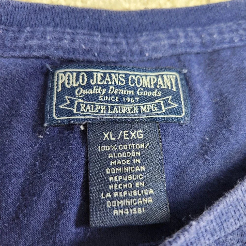 Vintage‎ Ralph Lauren Shirt Men XL Polo Jeans Y2K New York 67 Spellout Blue